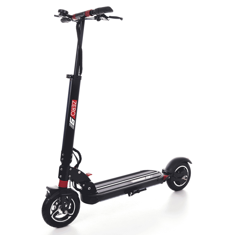 Zero 9 The Zero 9 is an electric scooter designed to be functional and comfortable for daily use. Delivering reliable performance for everyday commuters. Topspeed: 25 km/h or 50 km/h Range: 40 km Highlights: Mechanical disc brakes, Powerful motors,