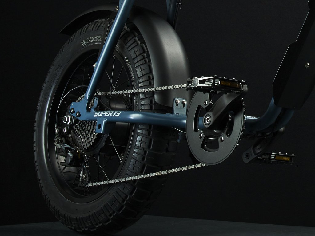 SUPER73-S2 Hudson Blue The Super73-S2 is a high performance street-legal electric motorbike that does not require a license or registration. Designed for the urban adventurer, the agile S2 is a sport-cruiser style motorbike built with an aircraft-grade aluminum alloy frame and a fully adjustable air spring suspension fork. The S2 also features Super73's all-new connected electronics suite that is compatible with iOS and Android mobile devices through the new Super73 App.