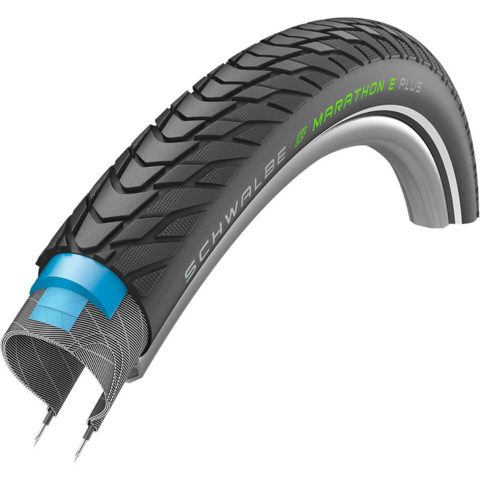 Schwalbe Marathon E-Plus 28" x 2.00 Maximum riding safety at high speeds and on long tours. Highest Marathon quality tires refined for the special demands of an E-Bike.