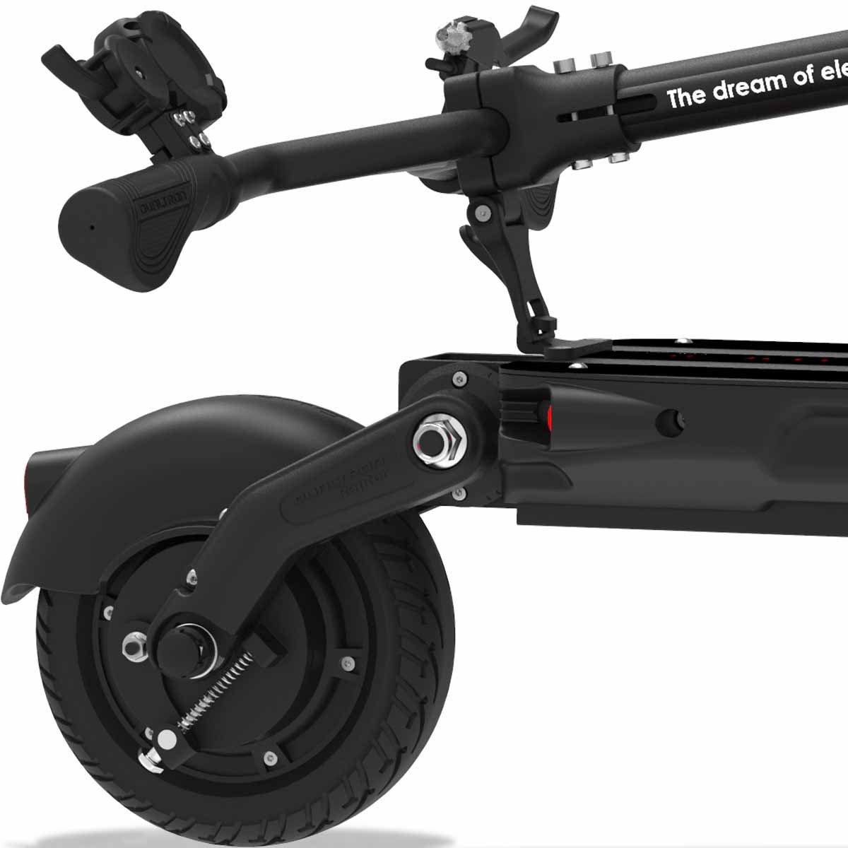 Dualtron Raptor 2 60V 14Ah CN The Raptor 2 is a high-performance scooter that truly deserves the Dualtron name while offering a relatively maintenance-free and lightweight package. Never worry about flat tires or bent rotors again with this solid tire and drum brake electric scooter. The Raptor 2 is a major upgrade to the original Raptor and now offers standard front lights, the ey3 throttle and ABS brakes. The Raptor 2 weighs just 50 pounds and has a 60-volt, 14Ah battery that gives you a range of up to 37 miles. Speed: 60km Range: 60km