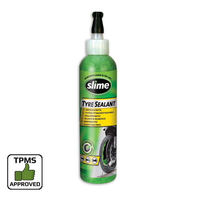 Slime Tubeless Puncture Prevention The Slime tubeless leak prevention prevents and repairs holes up to 6 mm. As soon as a hole appears, it is filled with the rubber particles that form a plug. This is useful for electric bikes that do not have an inner tube.