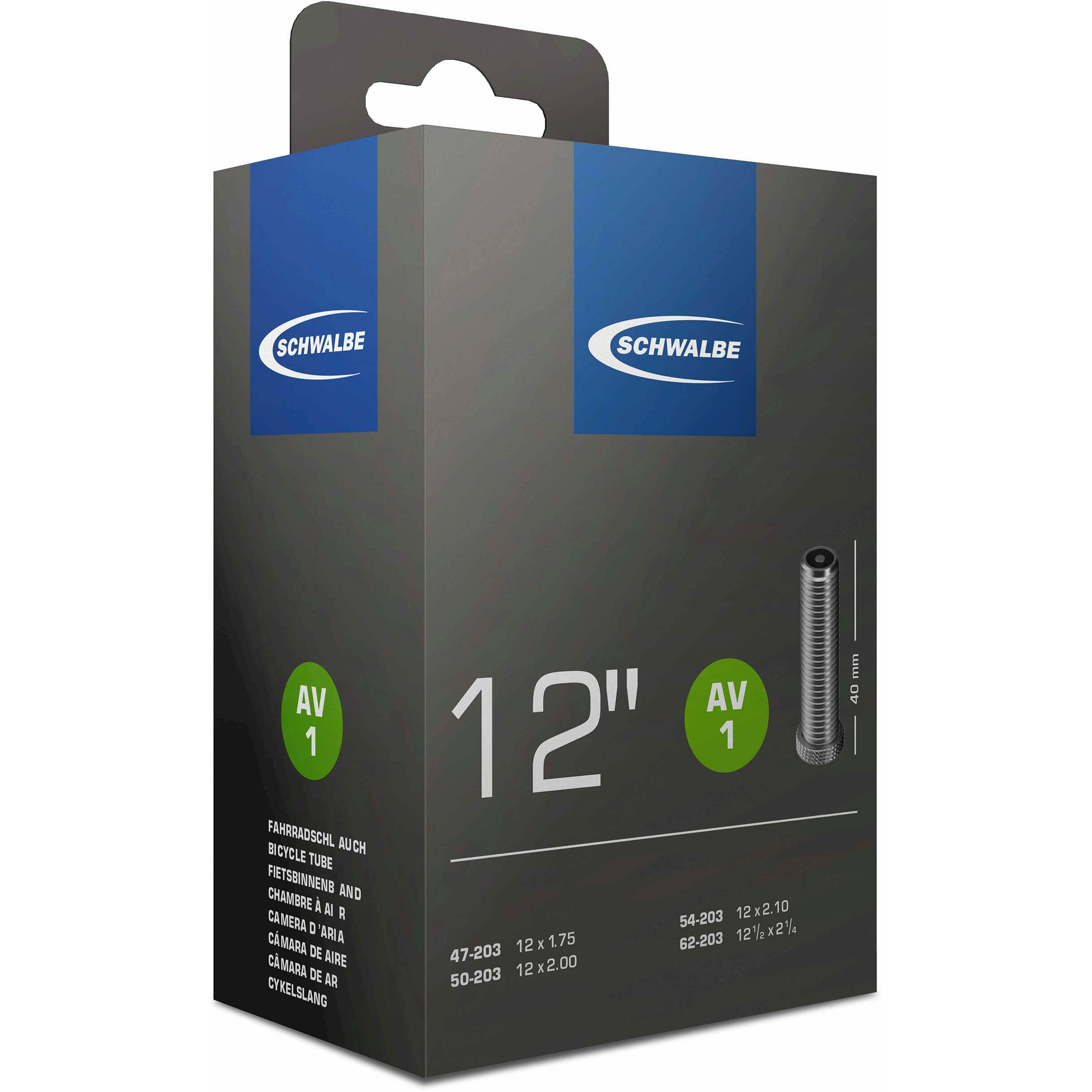Schwalbe Bnb AV1 12 x 1.75 - 12 1/2 x 2 1/4 AV 40mm Schwalbe Bnb AV1 12 x 1.75 - 12 1/2 x 2 1/4 AV 40mm
