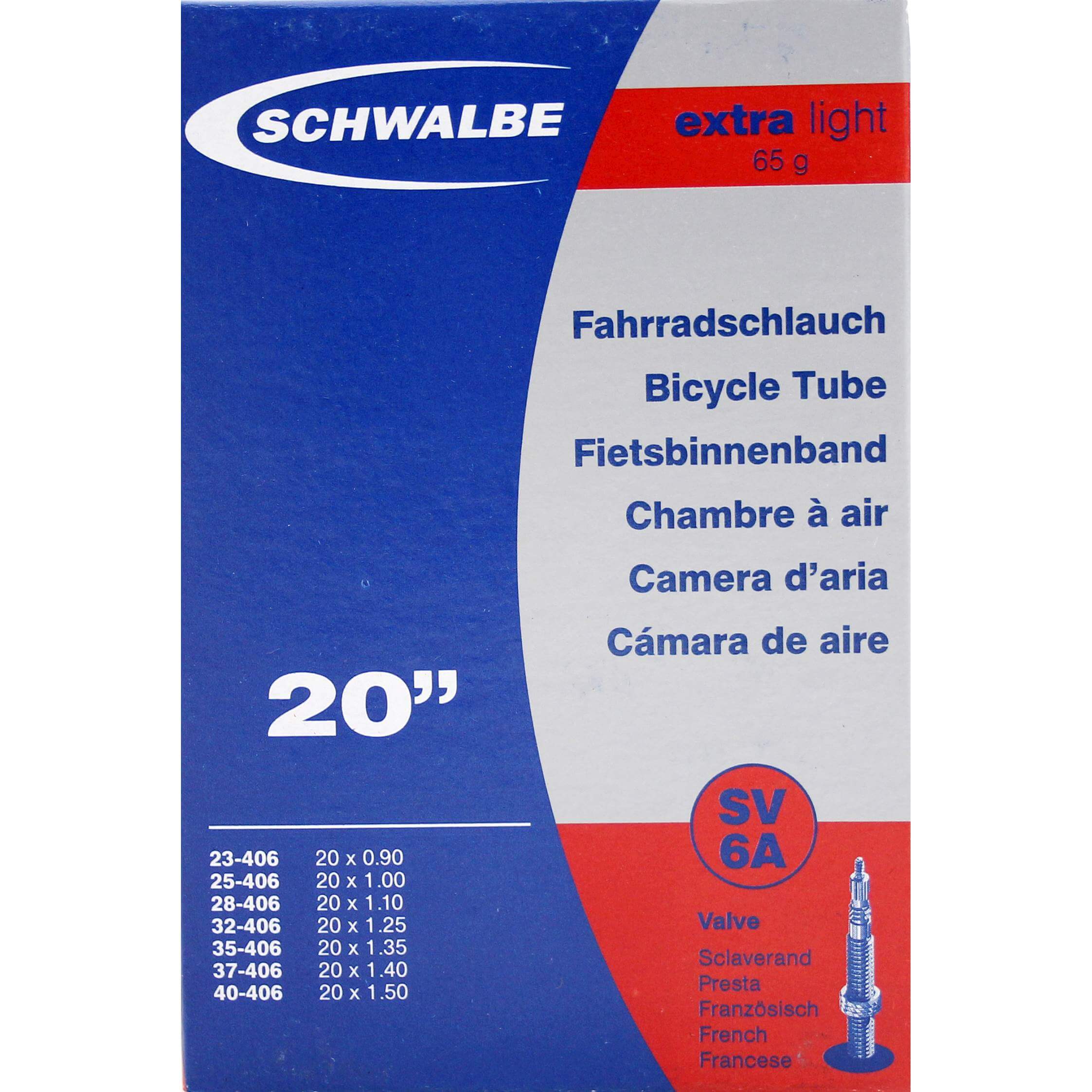 Schwalbe Bnb SV6A Extra Light 20 x 0.90 - 1.50 Presta Valve 40mm Schwalbe Bnb SV6A Extra Light 20 x 0.90 - 1.50 Presta Valve 40mm