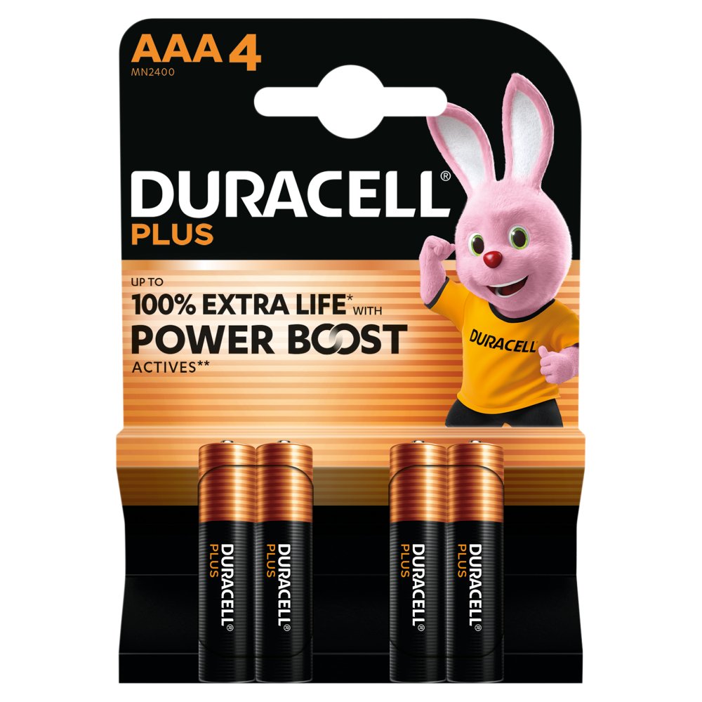 Duracell Battery Plus 100% Extra Life MN2400/LR03/AAA BP4