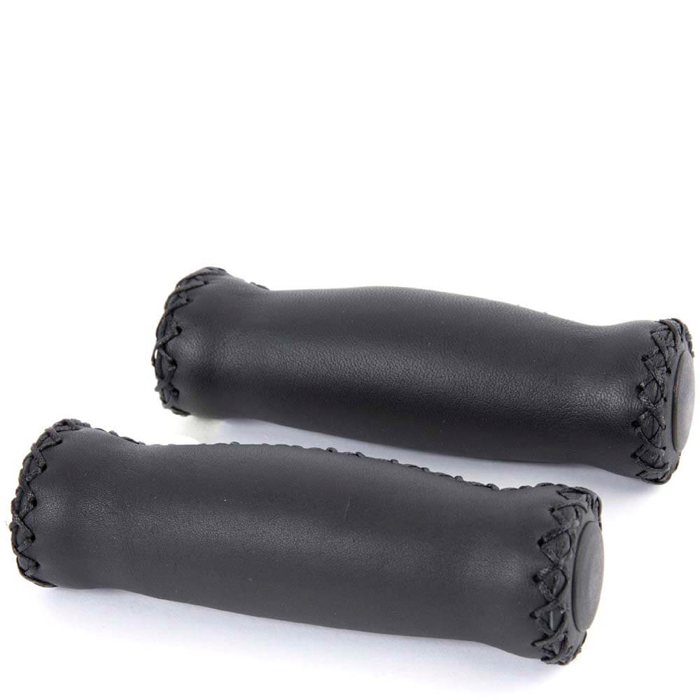 Bike Handlebar Grips Leather 127mm Black