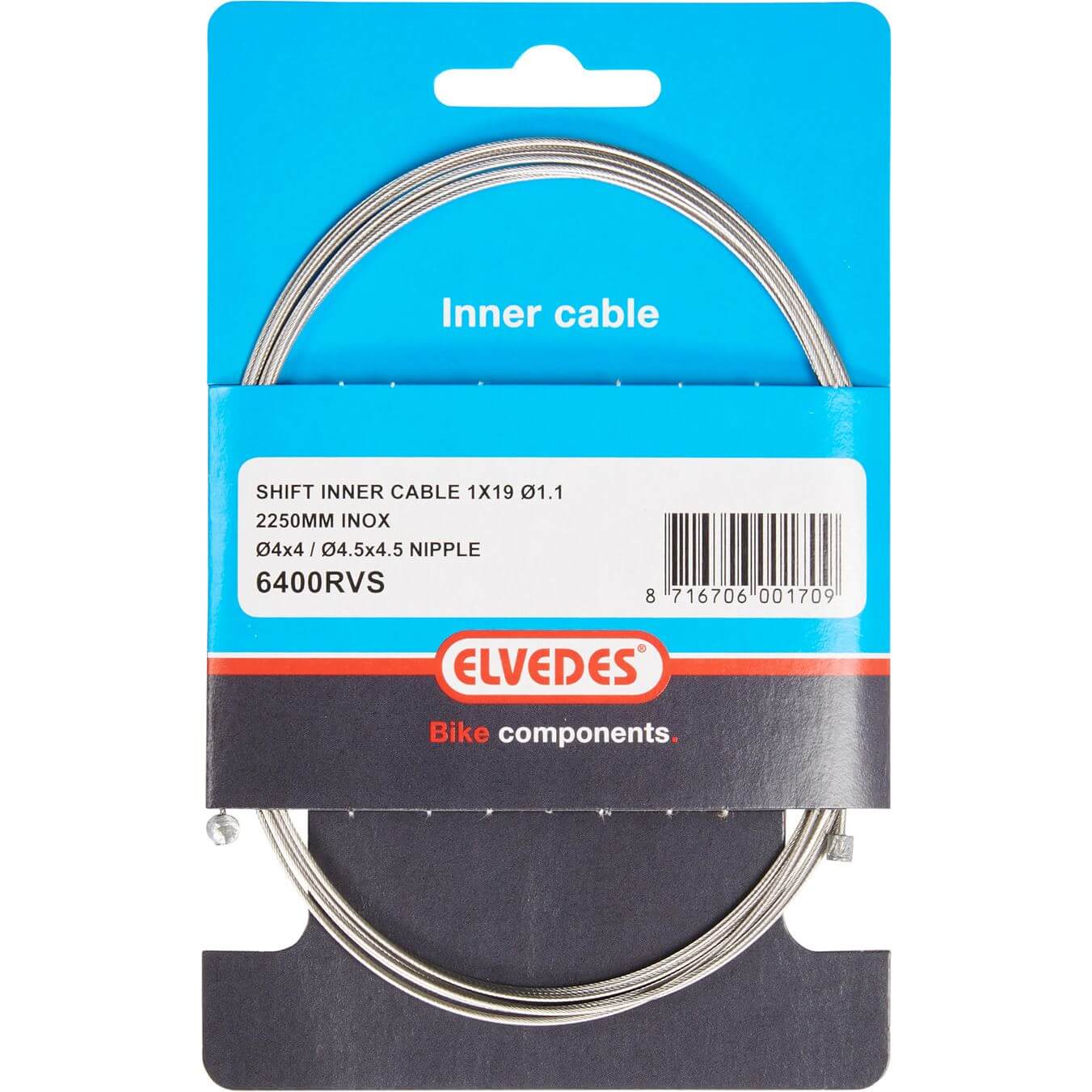 Elvedes Stainless Steel Inner Shift Cable 2 Nipples 4x4 and 4.5x4.5