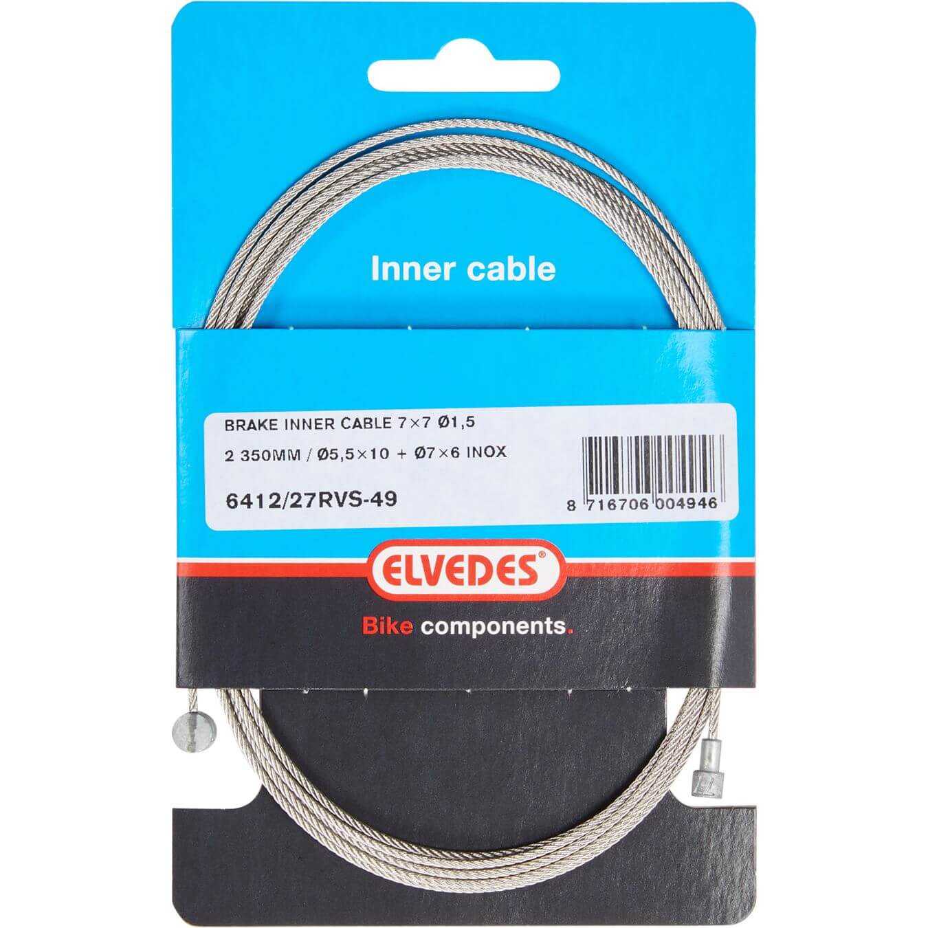Elvedes Brake Inner Cable Stainless Steel 49dr 2 Nipples Ton 7x6 Pear 5.5