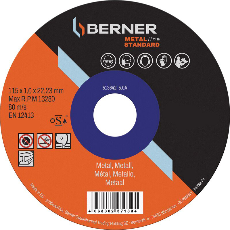Berner grinding disc MetalLine Standard flat 115x1.0x22.23mm
