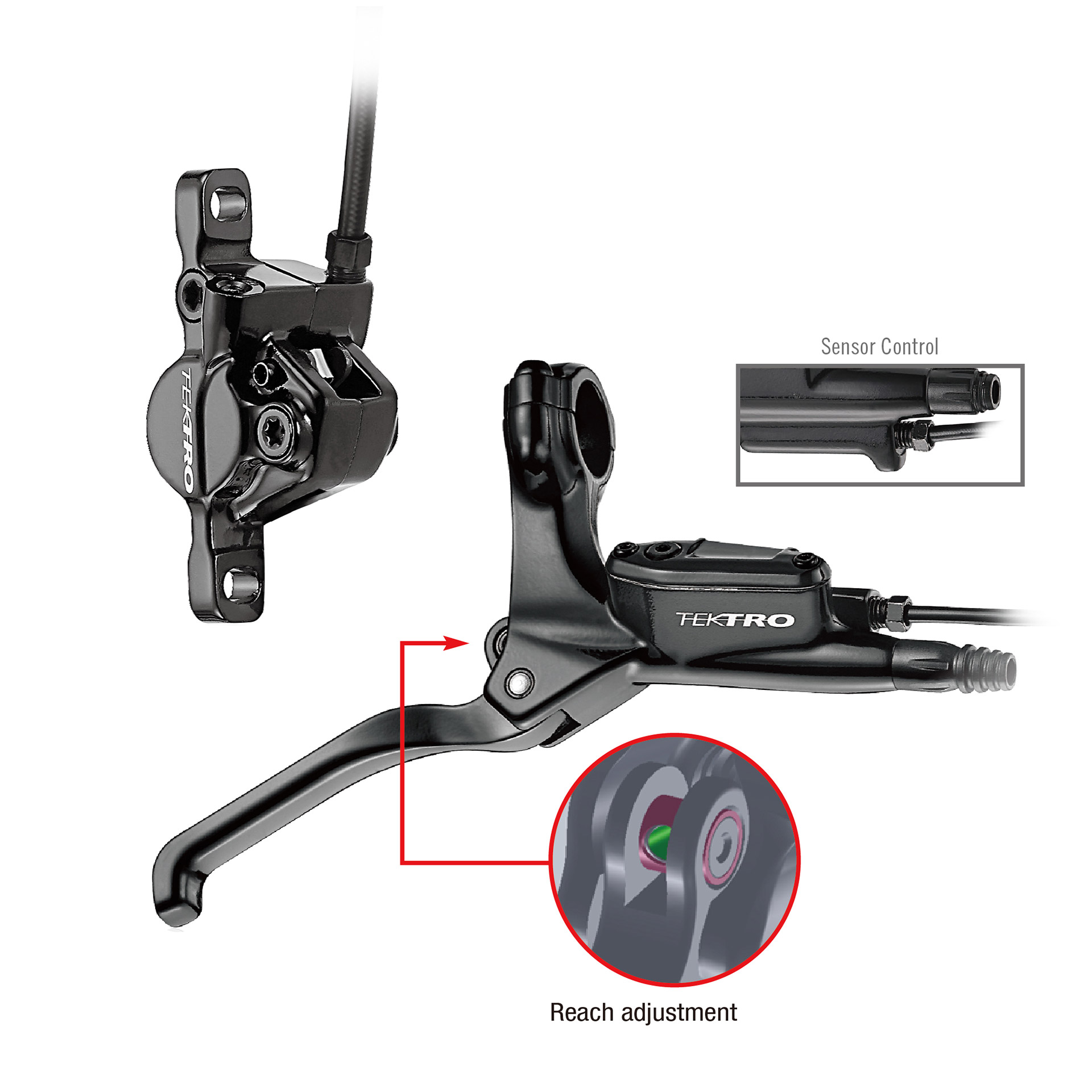 Tektro HD-E350 hydraulic disc brake Auriga LH, 1800mm hose, black