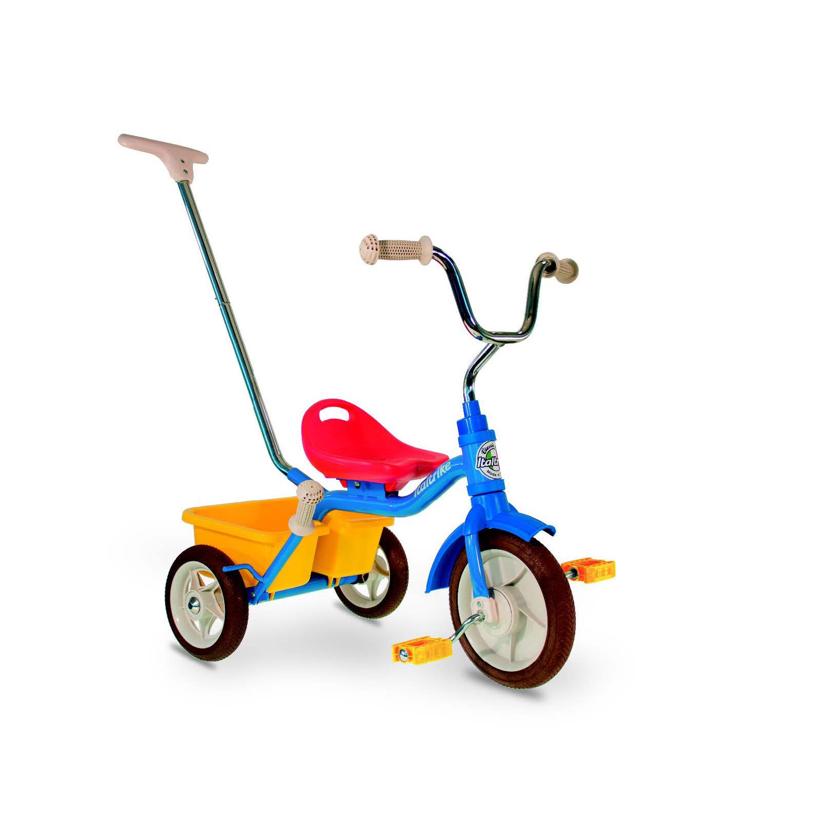 Tricycle Italtrike blue + yellow basket + push handle 10