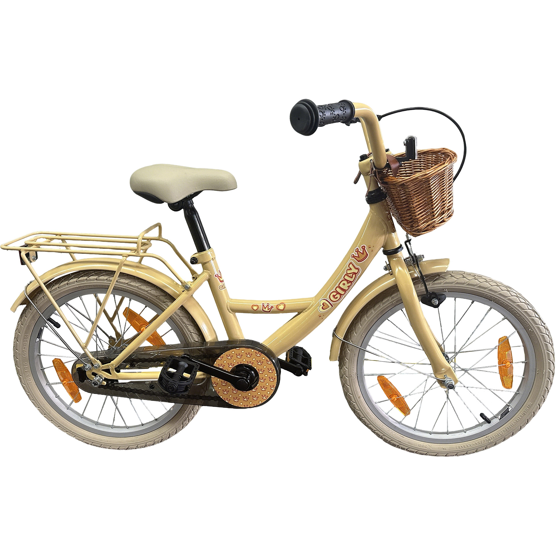 BFN girls' bike Girly 18" with gold rattan basket