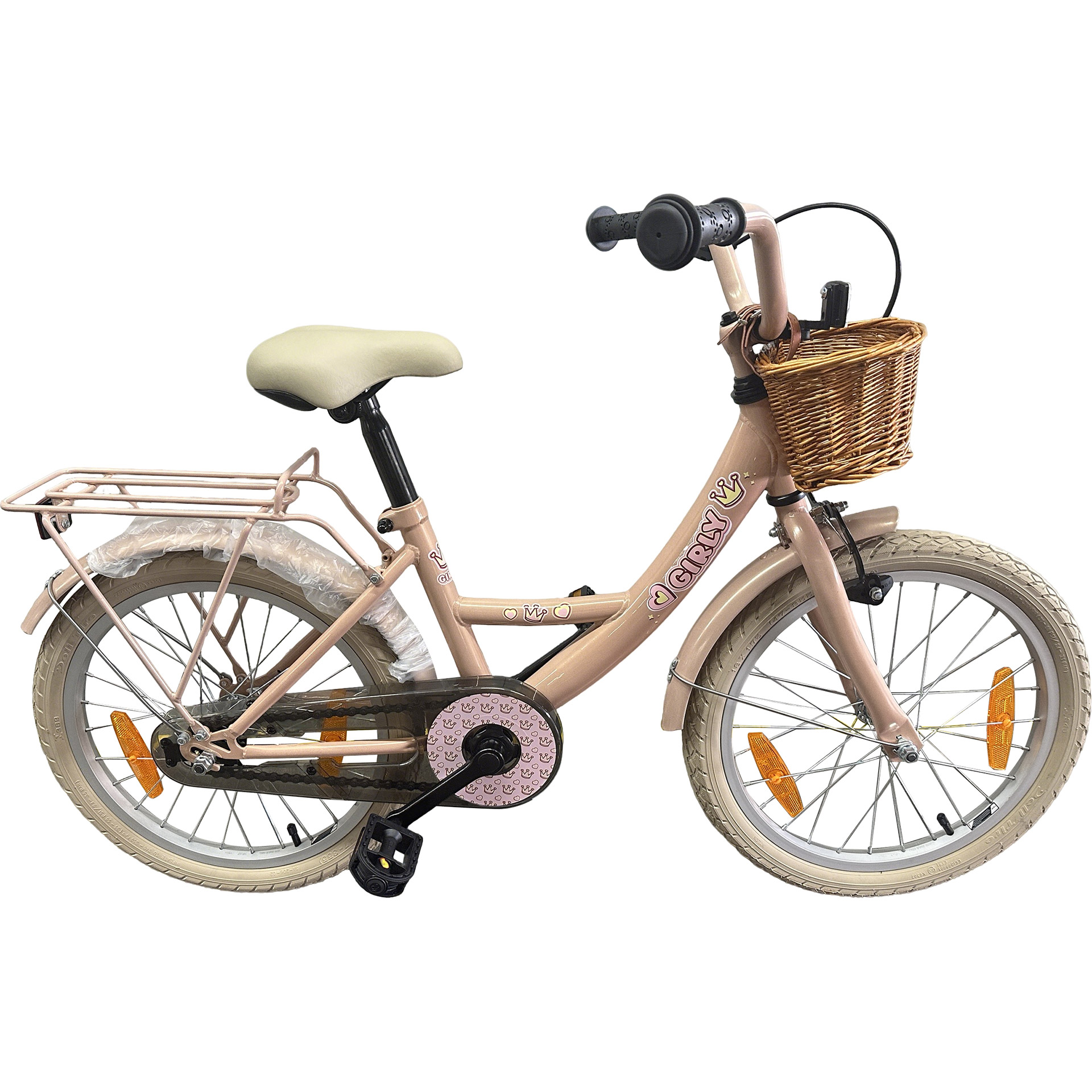 BFN girls' bike Girly 18" with rattan basket pink
