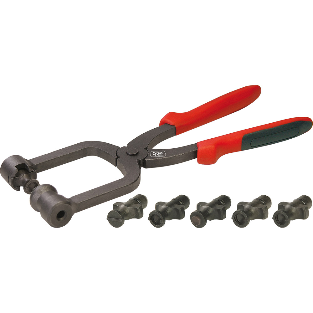 Cyclus chainring bolt (dis)assembly pliers with 5 bits