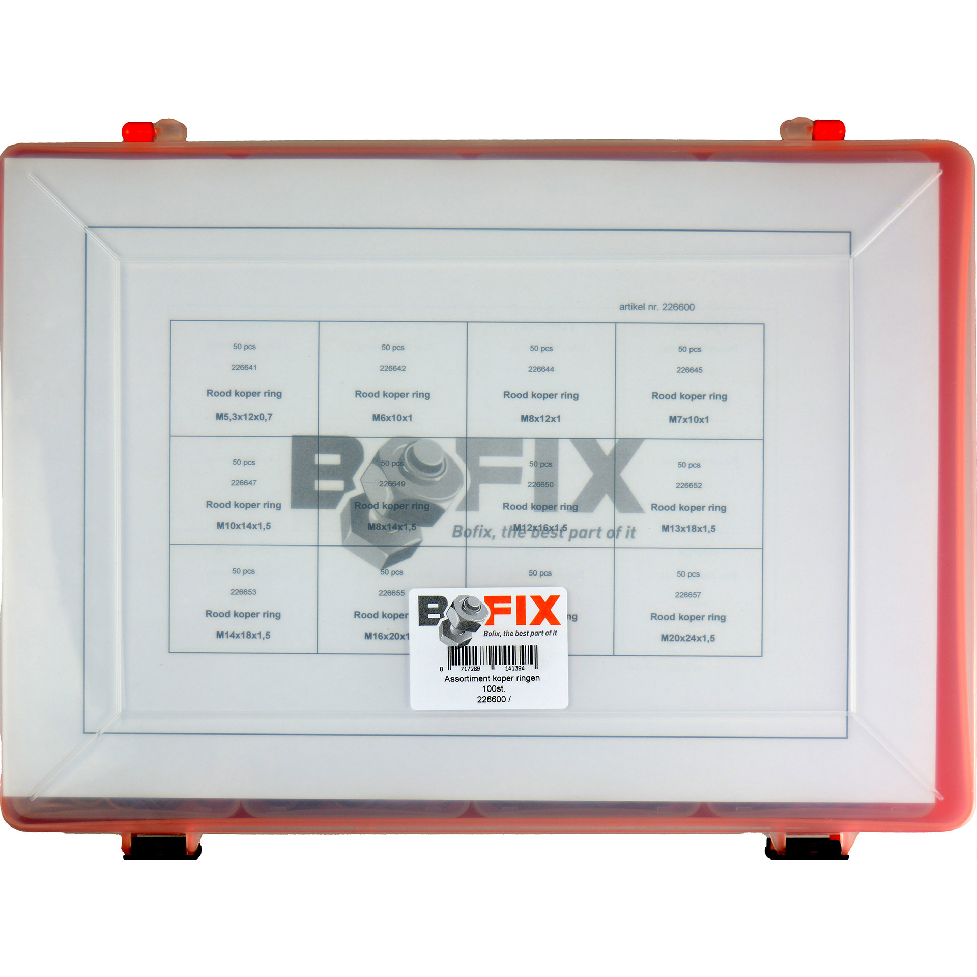 Bofix assortment box 12-compartment red copper rings