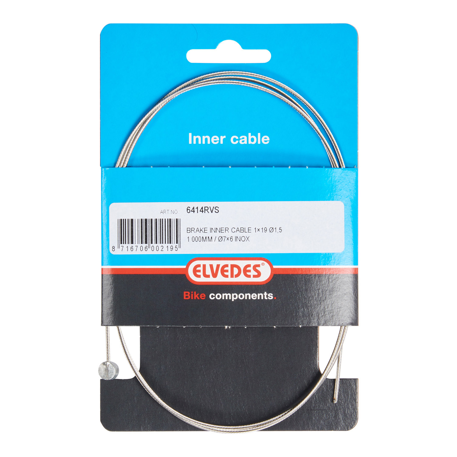 Elvedes brake inner cable 1000mm stainless steel T-nipple 6414RVS