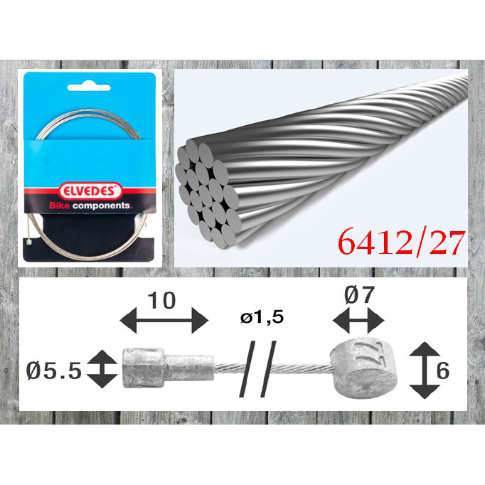 Elvedes brake inner cable 3500mm stainless steel T-nipple 6x7mm
