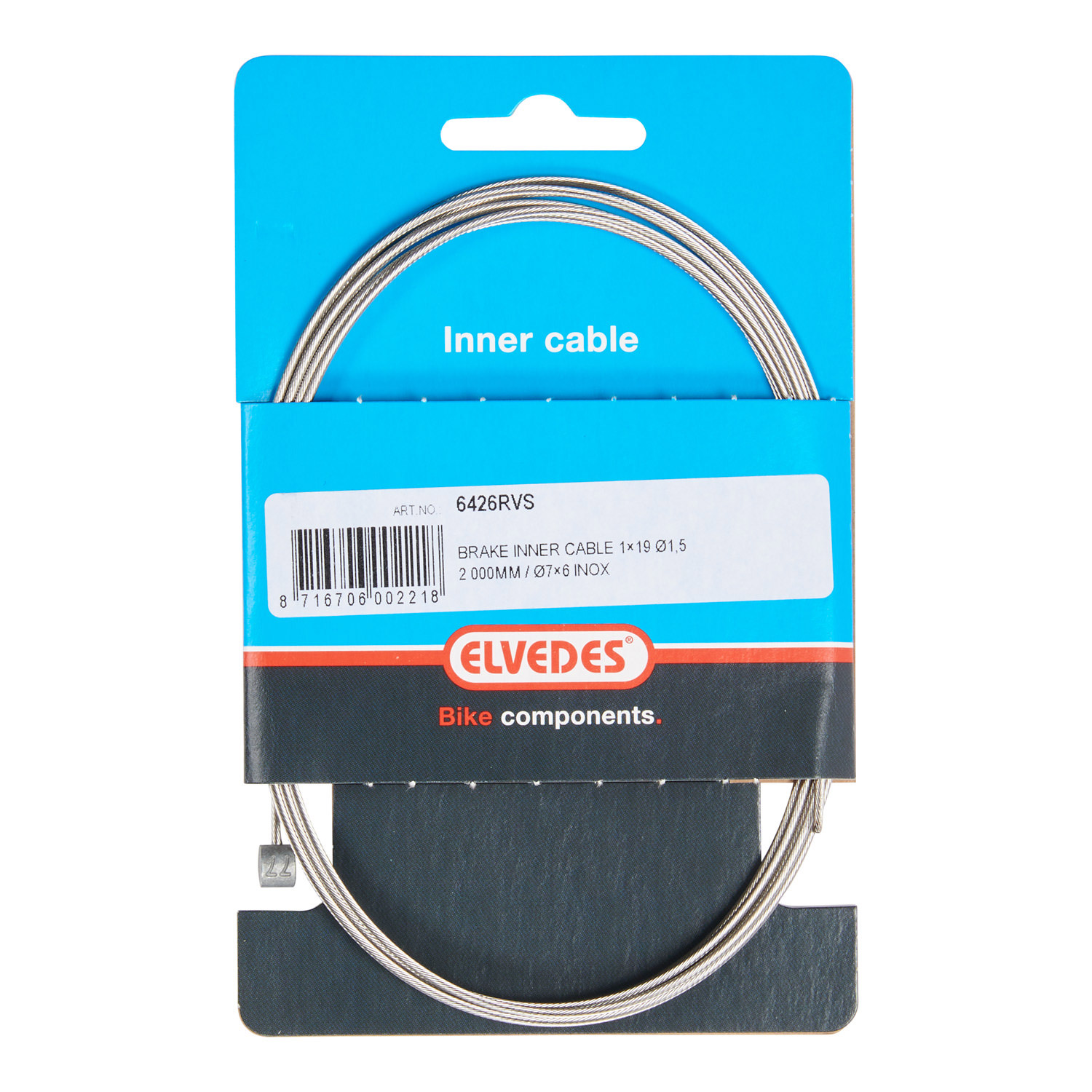 Elvedes brake inner cable 2000mm T-nipple stainless steel (each)