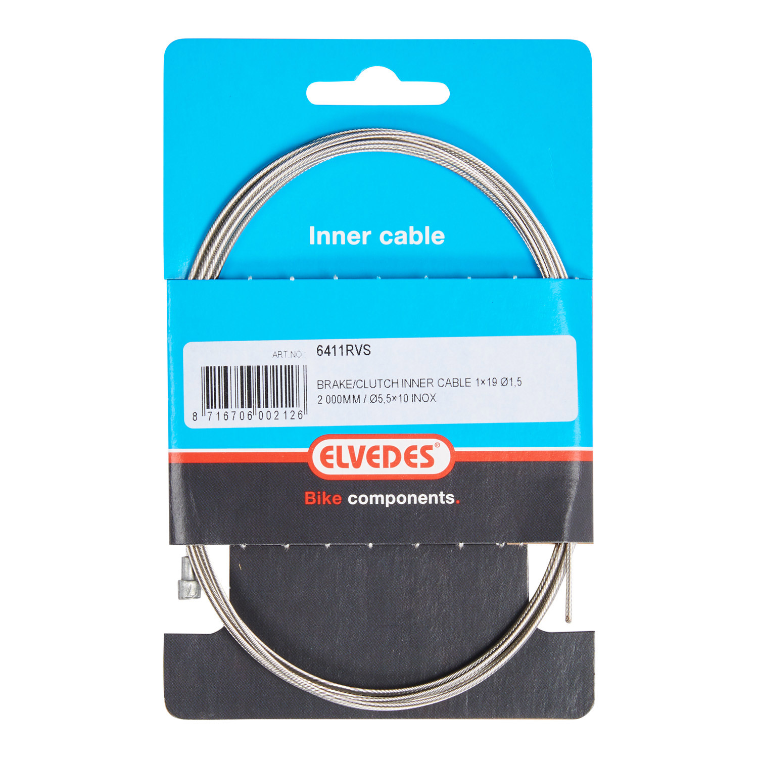 Elvedes brake inner cable 2000mm stainless steel V-nipple 6411RVS