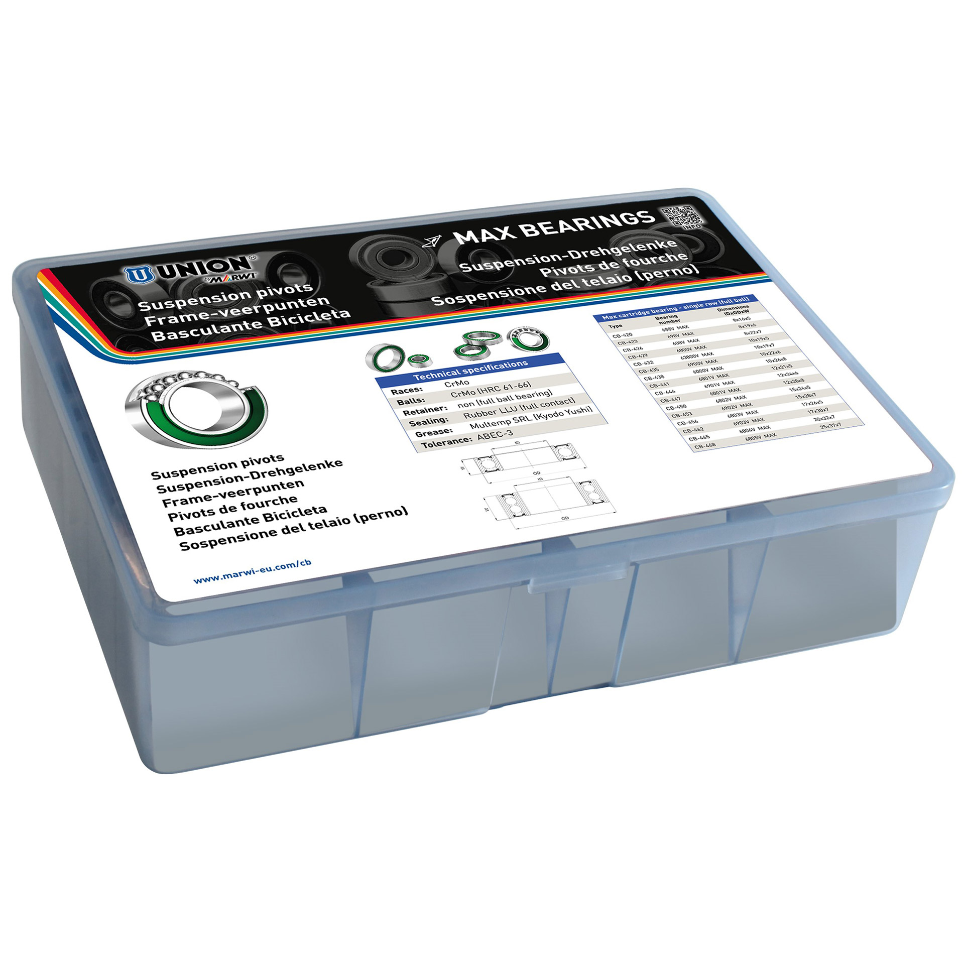 Union assortment box ball bearings suspension pivot