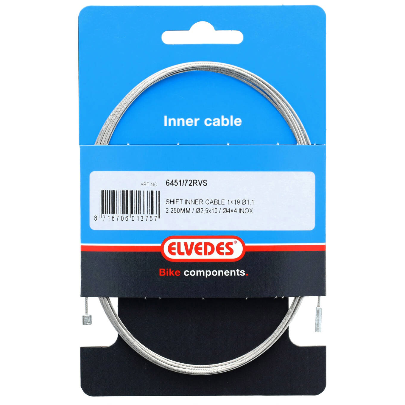 Elvedes inner gear cable 2250mm ø1.1mm N/N stainless steel nipple