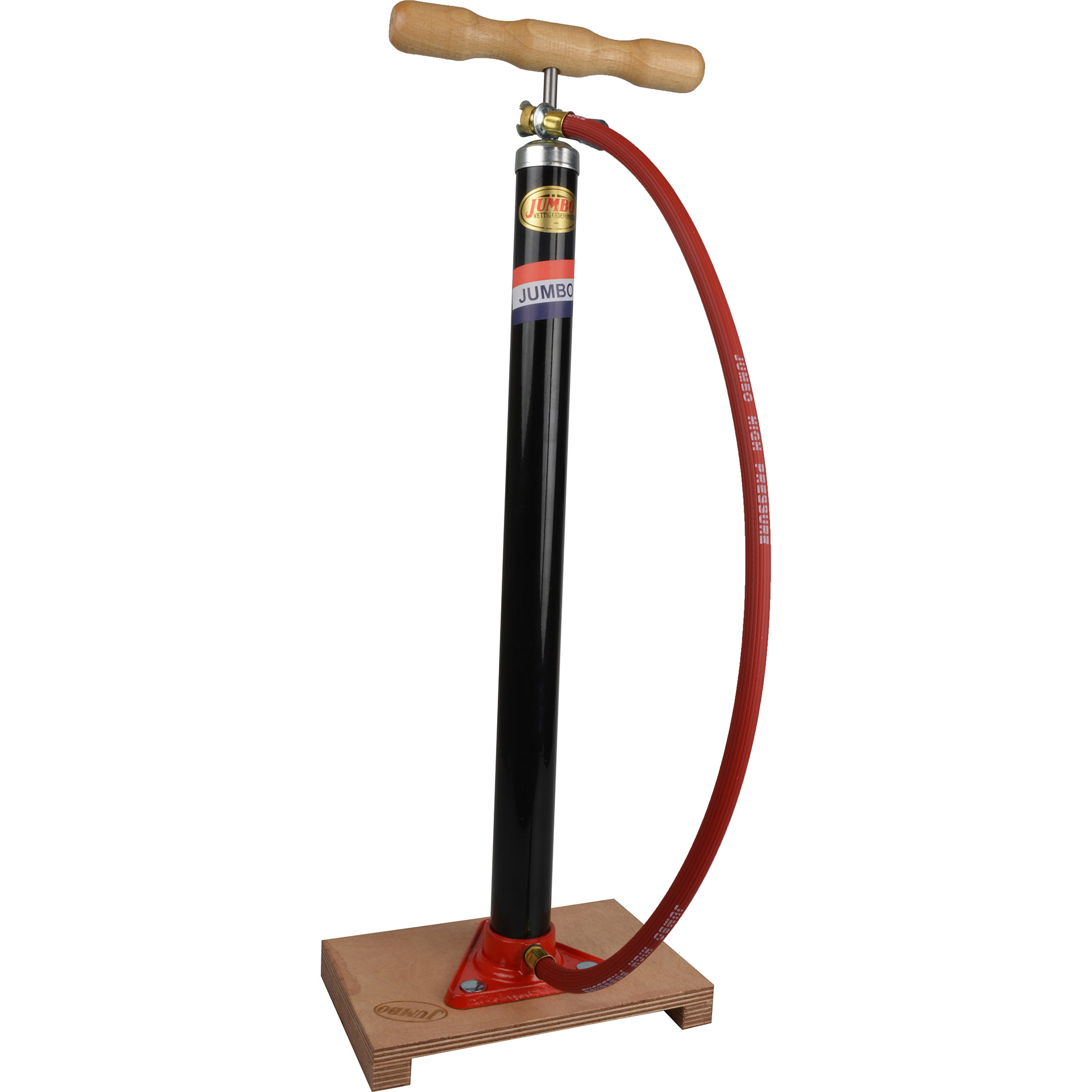 Jumbo floor pump with hose and wooden board shrink wrap packaging