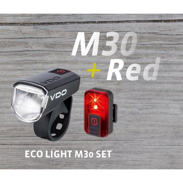 VDO lighting set Eco light M30 FL USB 30 Lux + RED RL