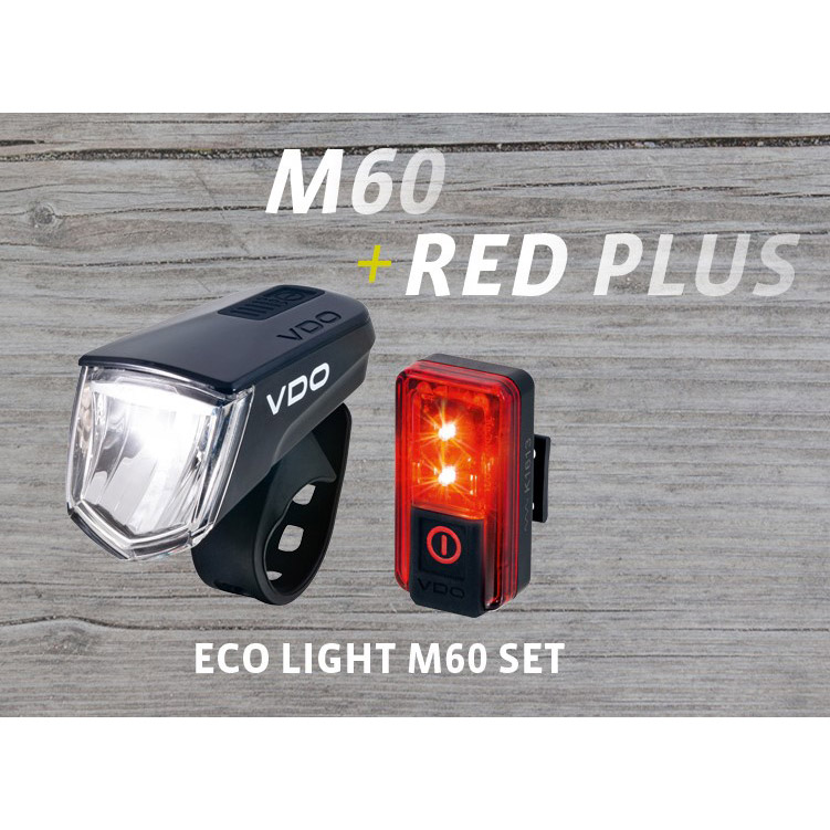VDO lighting set Eco light M60FL USB 60 Lux + RED PLUS RL